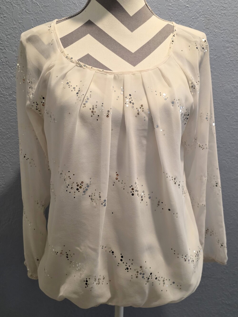 Ivory Sequin-Accent Women's Blouse - Petite Medium